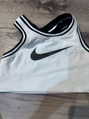 Nike White Mesh Crop Top with Black Swoosh